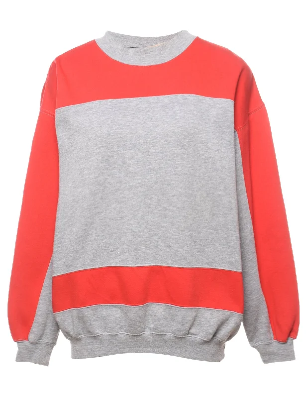 Two-Tone Red & Grey Plain Sweatshirt - L