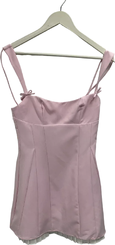 Oh Polly Cressida Bow-detail Pleated A-line Mini Dress In Soft Pink UK 8