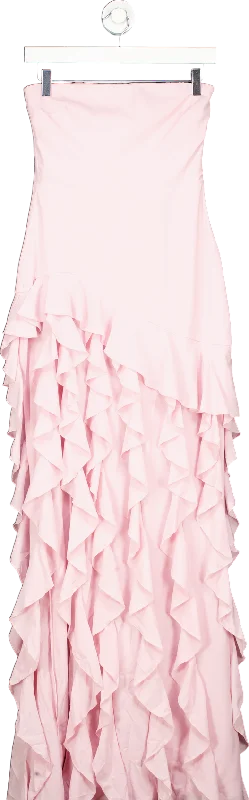 Oh Polly Pink Ruffle Maxi Dress UK 8