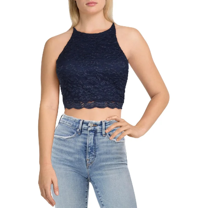 City Studios Womens Juniors Lace Glitter Cropped