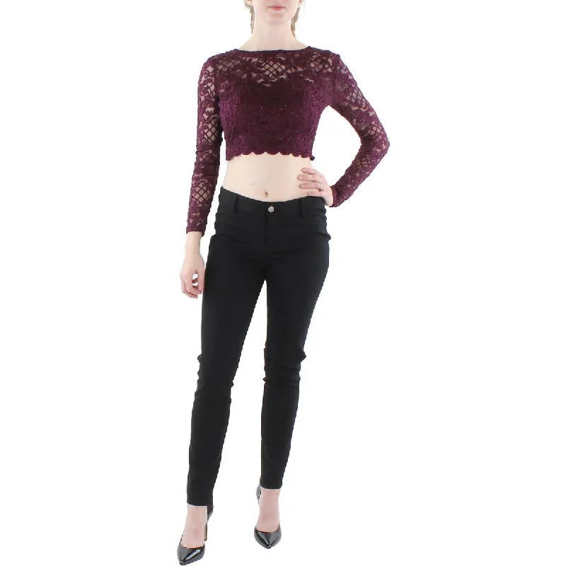 City Studios Womens Juniors Lace Glitter Cropped